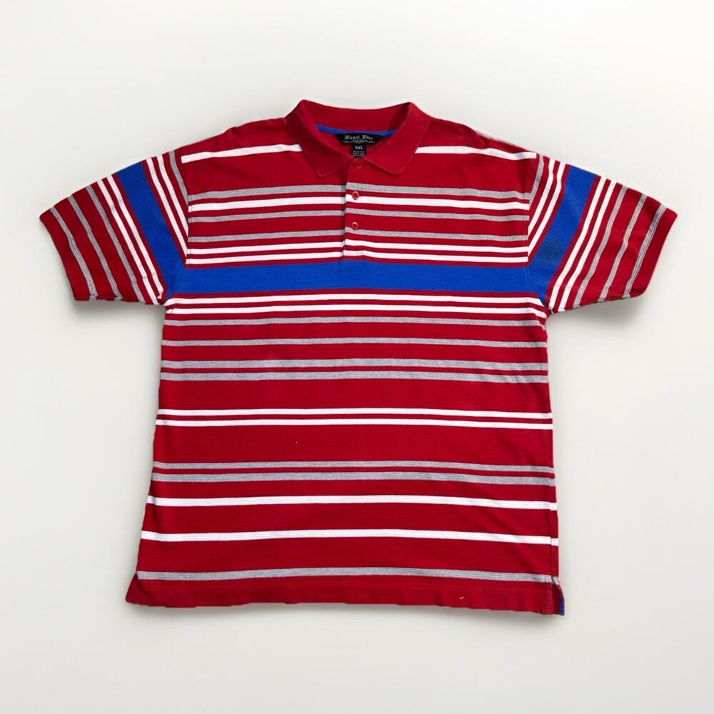 Royal Blue Polo Shirt Mens 3XL Red Striped Big Tall Cotton Short Sleeve 24x31